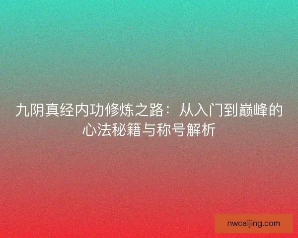 九阴真经内功修炼之路：从入门到巅峰的心法秘籍与称号解析
