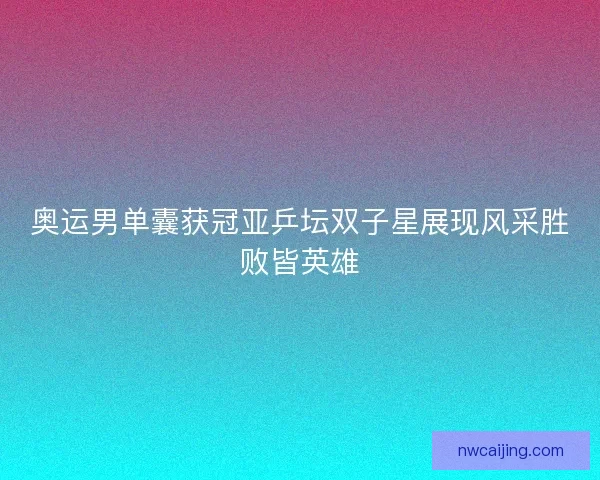 奥运男单囊获冠亚乒坛双子星展现风采胜败皆英雄