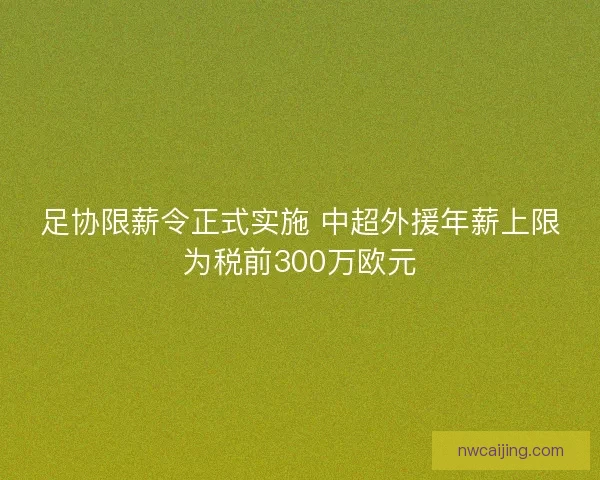 足协限薪令正式实施 中超外援年薪上限为税前300万欧元 足协限薪令正式实施 中超外援年薪上限为税前300万欧元