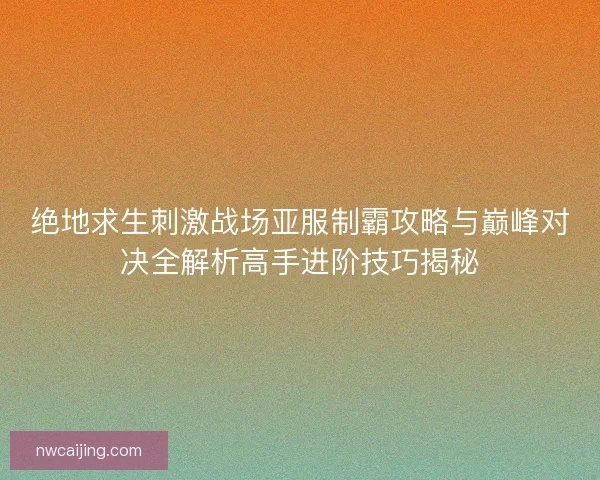 绝地求生刺激战场亚服制霸攻略与巅峰对决全解析高手进阶技巧揭秘