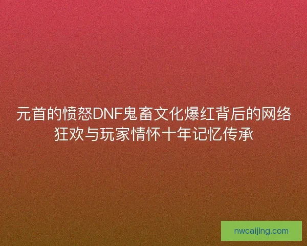 元首的愤怒DNF鬼畜文化爆红背后的网络狂欢与玩家情怀十年记忆传承